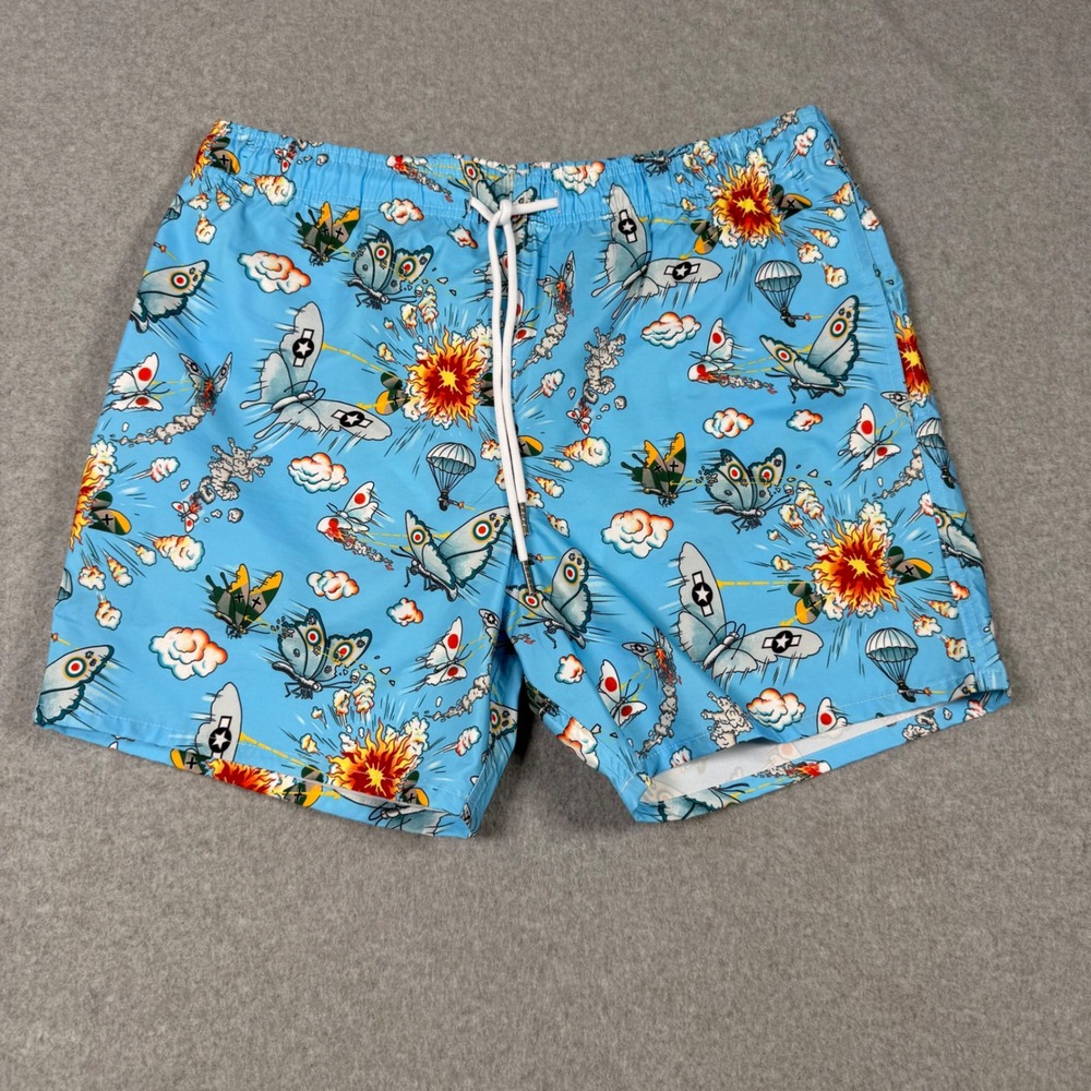 Culprit Underwear Mens Swim Trunks XL Blue Butterfly Warfare Graphic Print USA